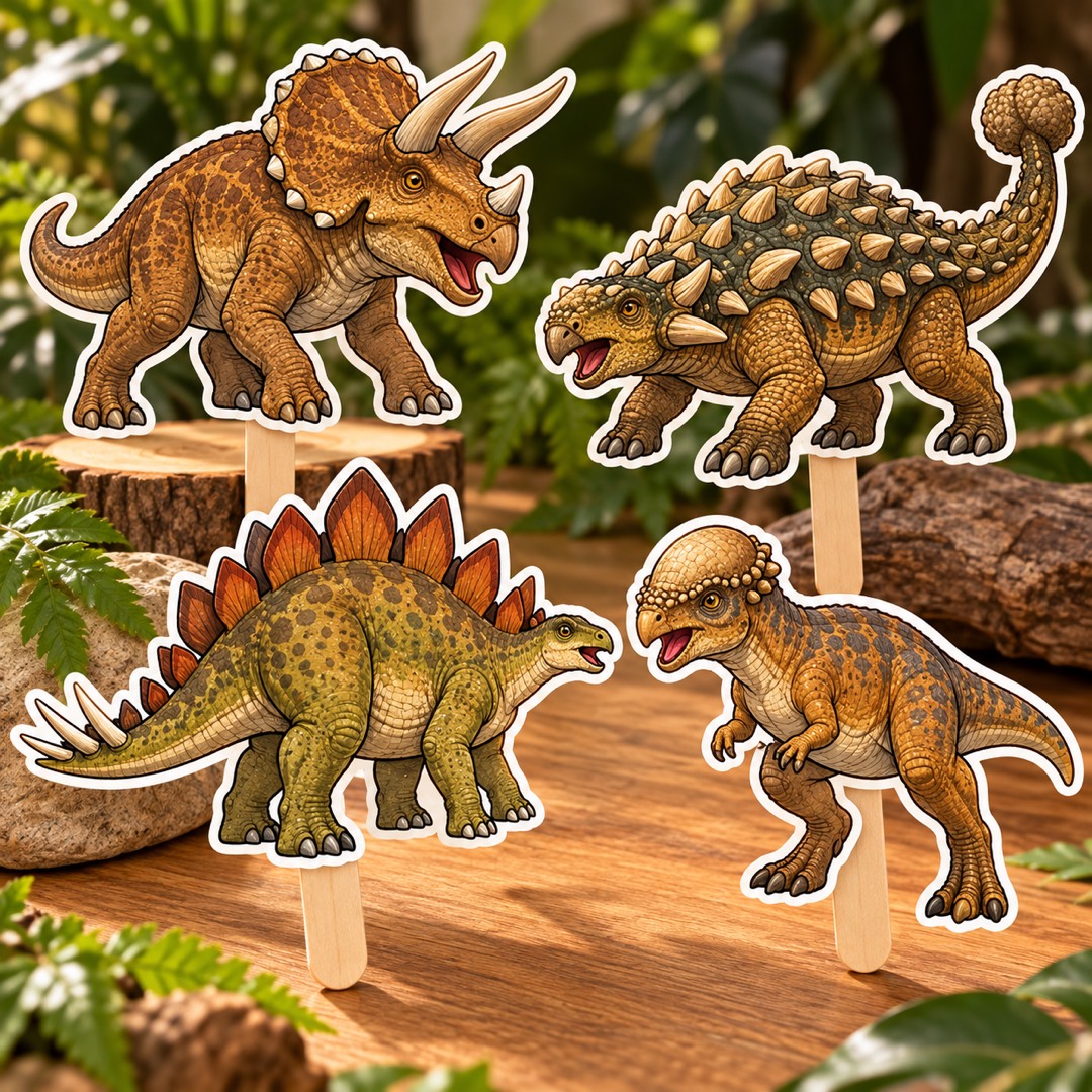 Tricerátopo, Estegossauro, Anquilossauro e Paquicefalossauro de papel